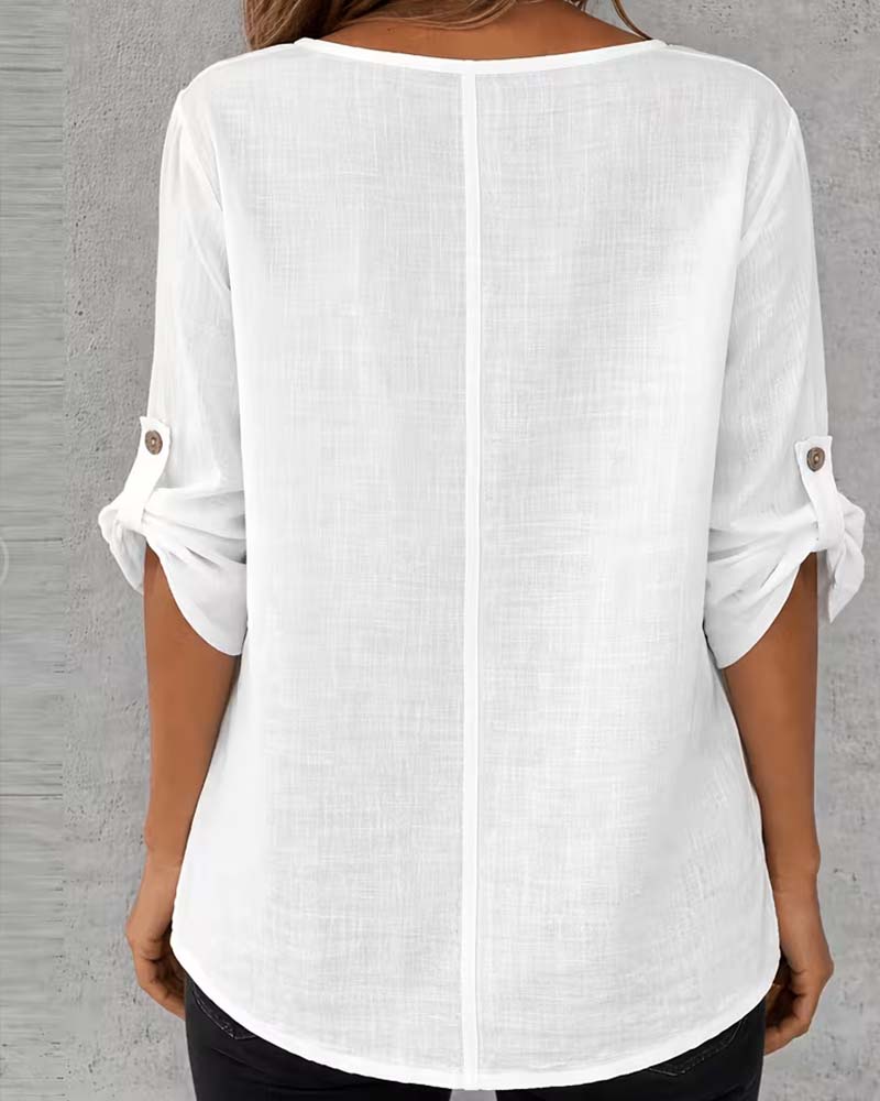Solid Casual Button Blouse
