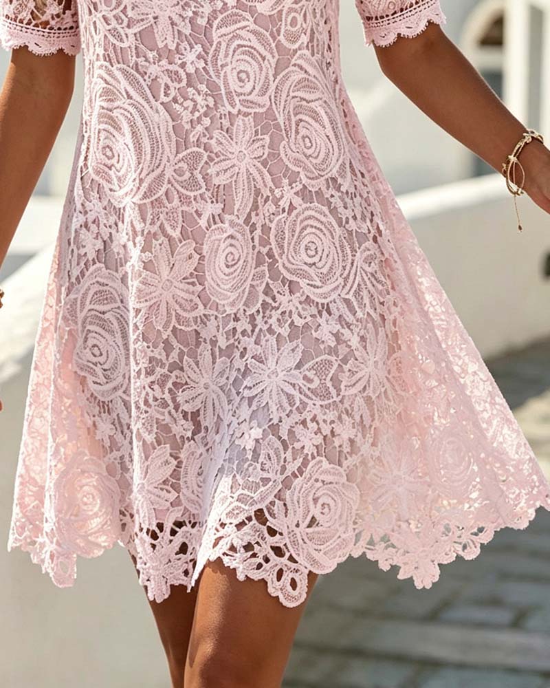 Lace Patchwork Hollow Square Neck Dress