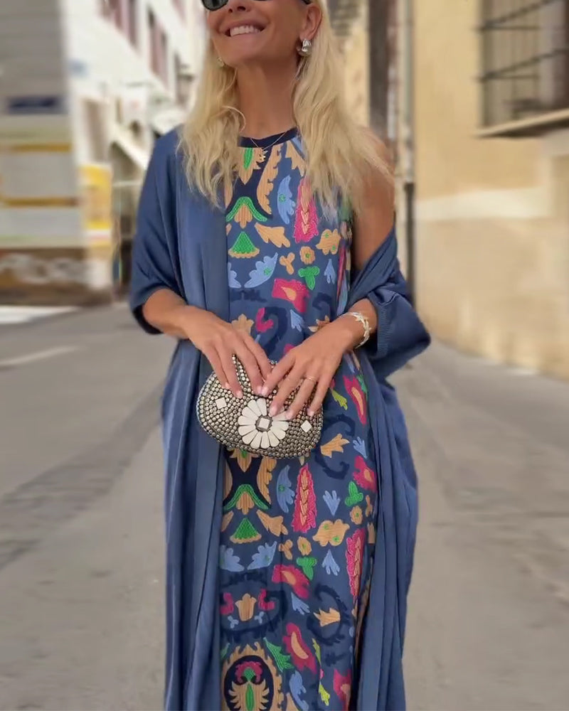 Sleeveless Long Dress With Long Cardigan Set