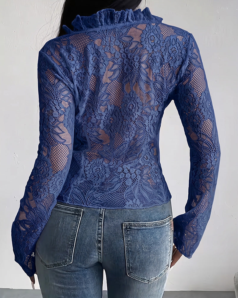 V-Neck Tie Lace Blouse
