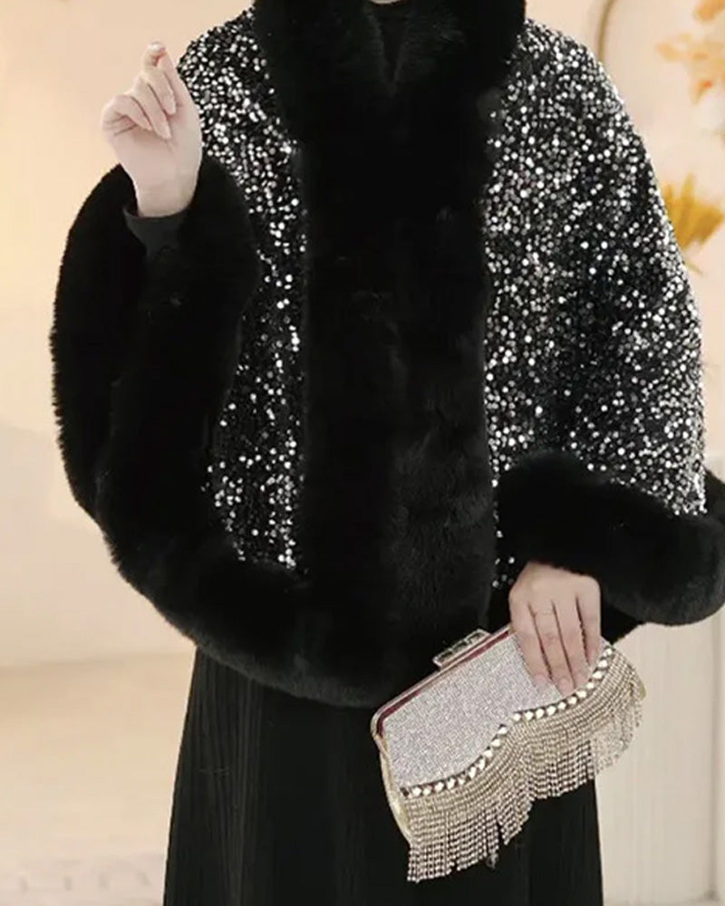 🔥New arrivals offer-Women's Elegant Faux Fur Sequined Shawl Wrap