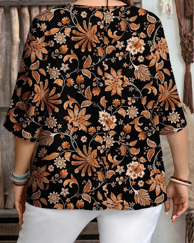 All-Over Print Casual Button Top