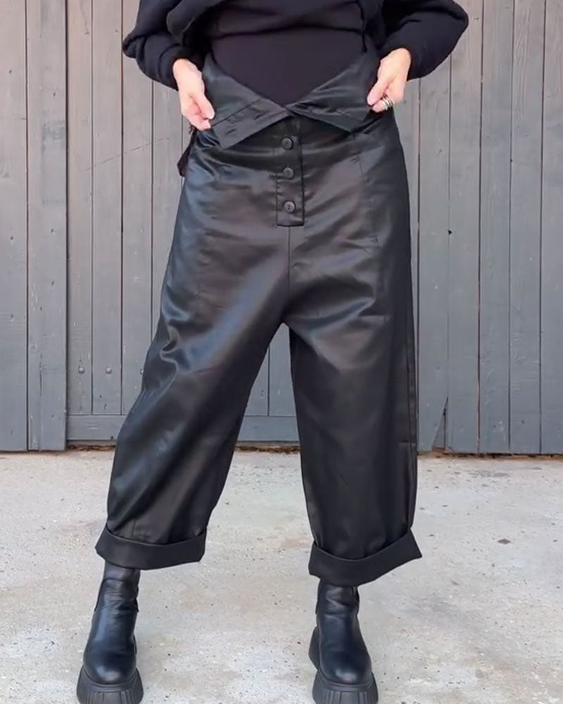 High Waist Wide Leg Rolled Hem Pants