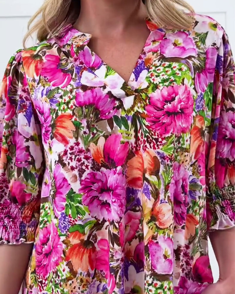 Half Sleeve Fashionable Floral Blouse