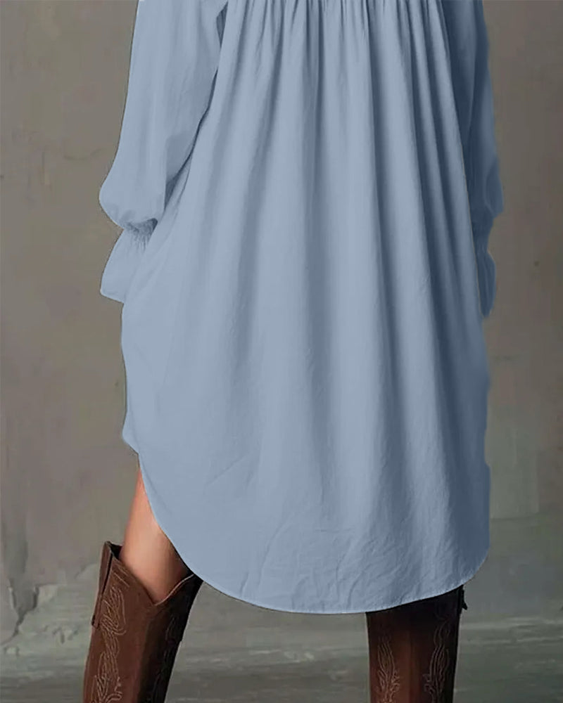 Lace-Paneled Lantern-Sleeve Dress