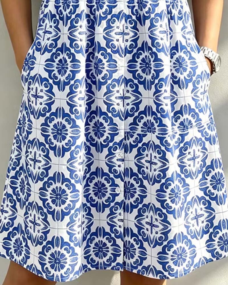 Shirt Collar Pocket Print Dress