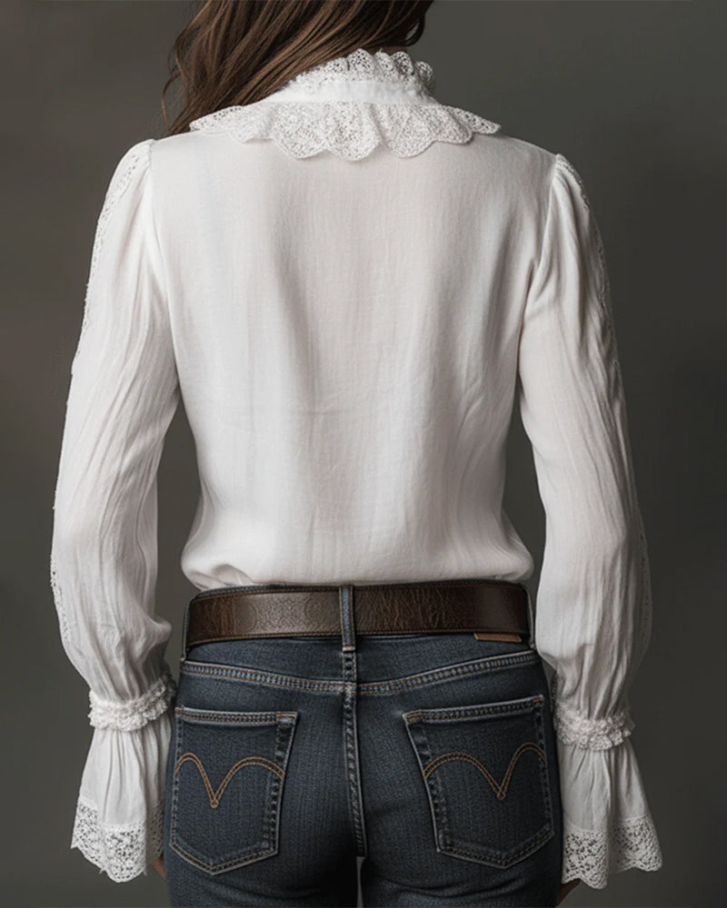 Lace Ruffle Bell Sleeve Blouse