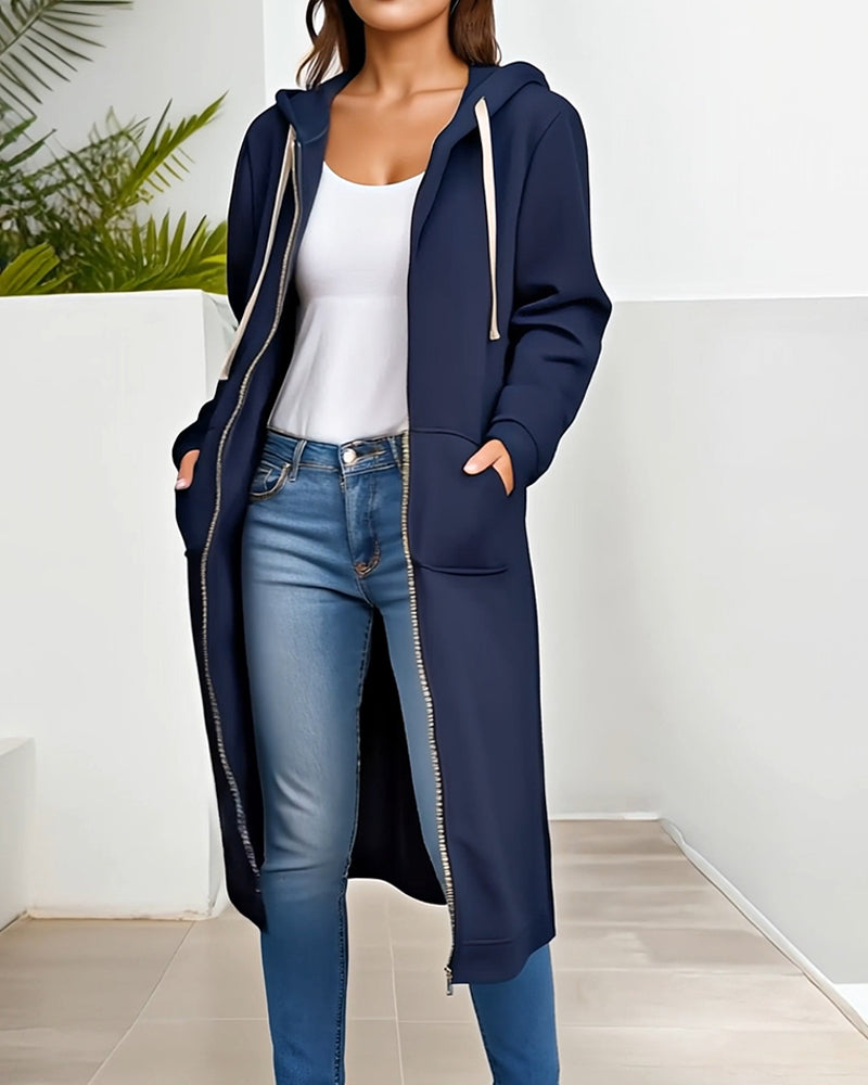 Hooded Zip-Up Sweatshirt Coat