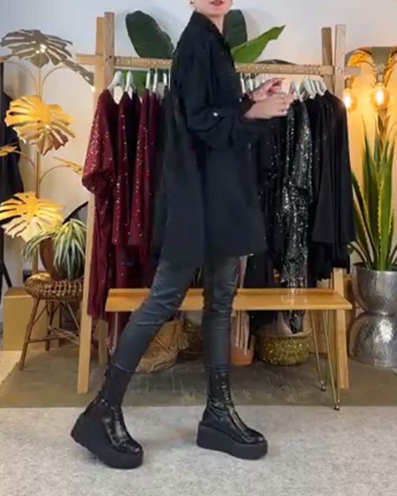 Casual Loose Temperament Pocket Sequin Shirt