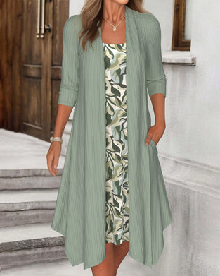 Irregular Fake Two-Piece Printed Dress