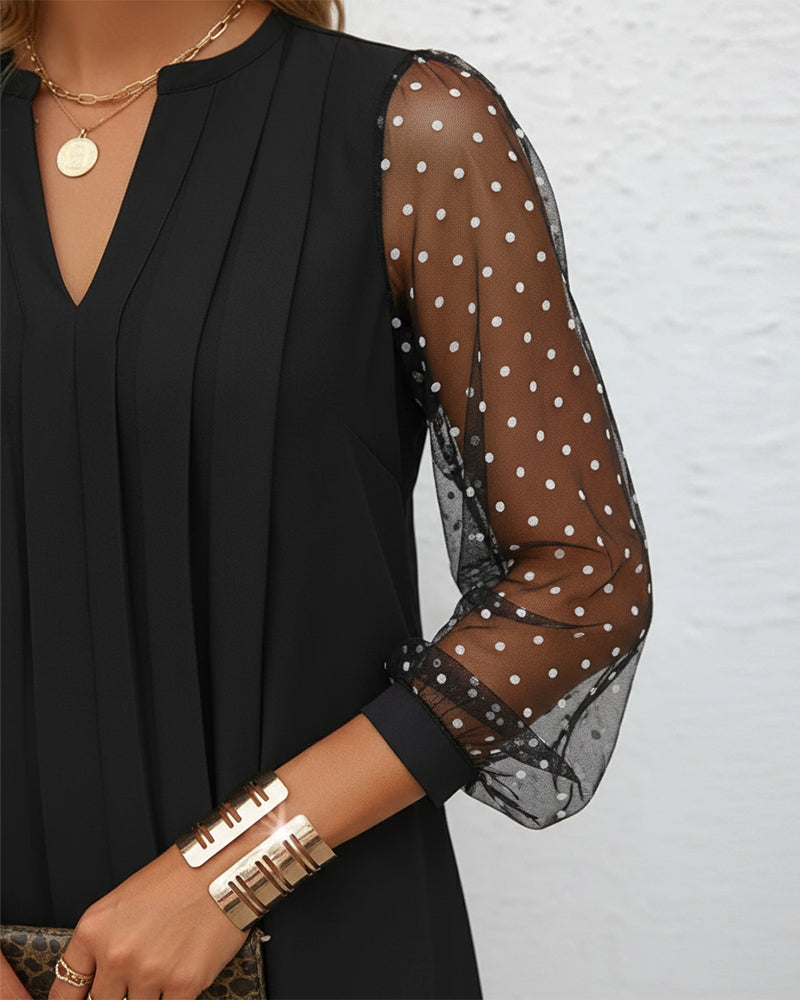 V-Neck Mesh Slimming Dress