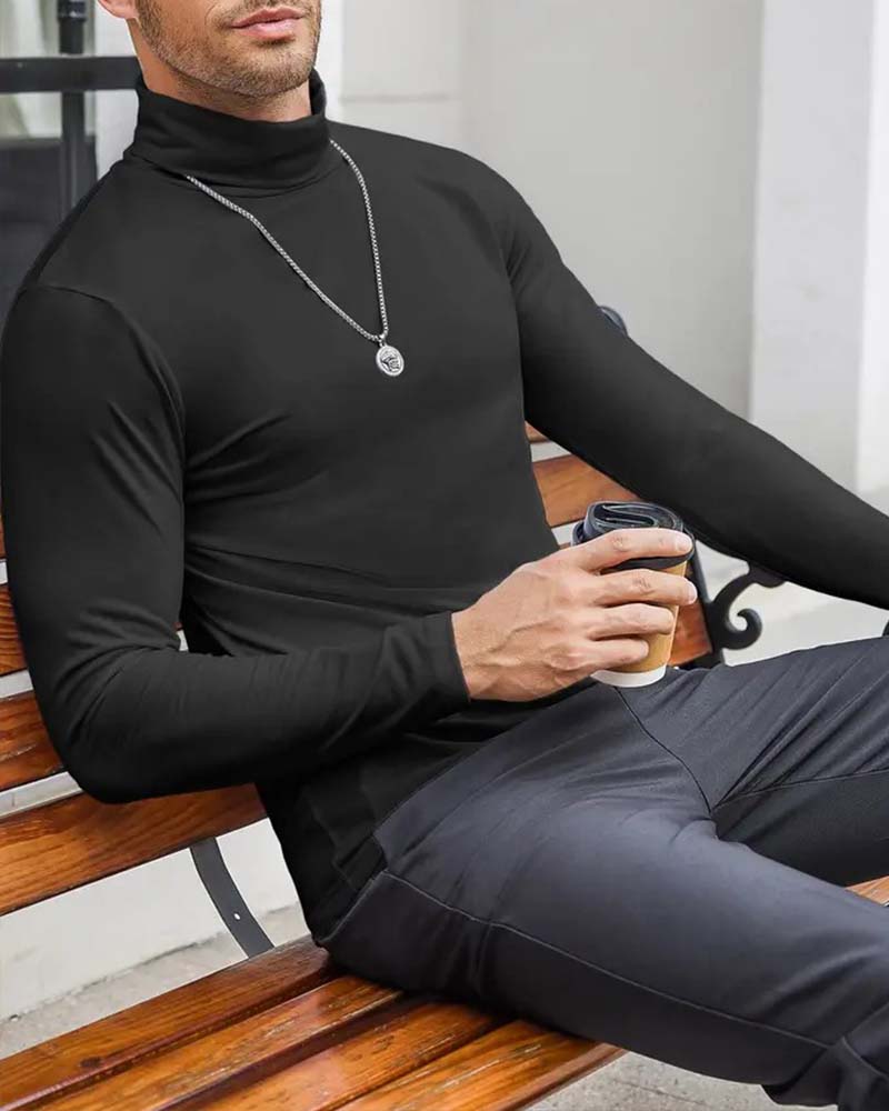 High Neck Slim Fit Solid Men's Blouse