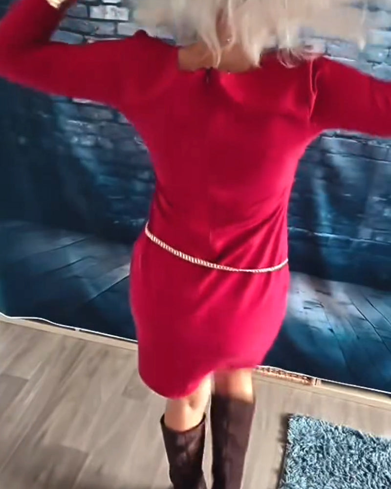 V-Neck Long-Sleeved Fashion Dress