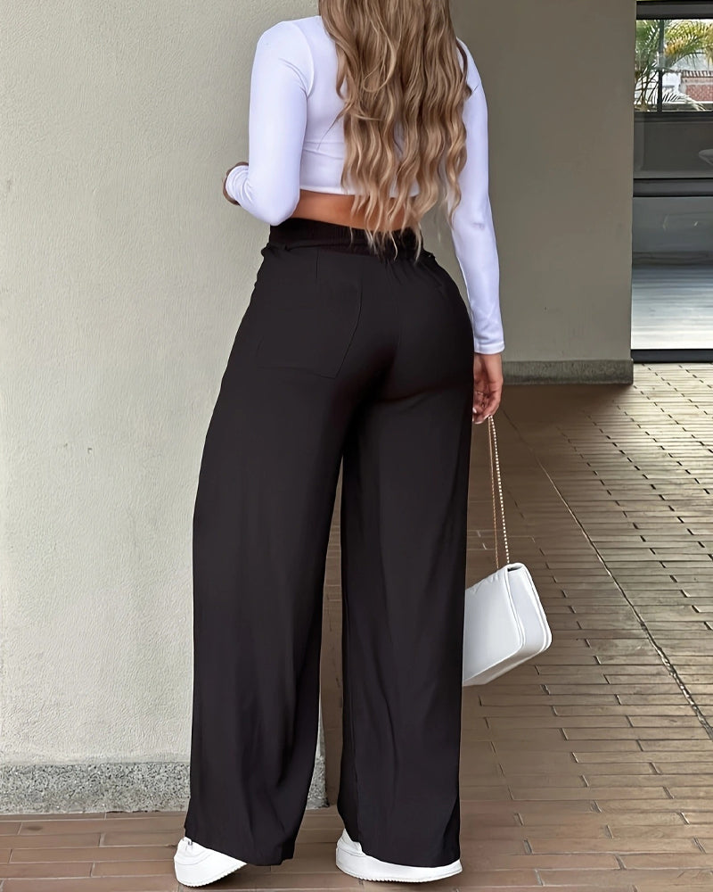 Center Crease High Waist Tie Pants