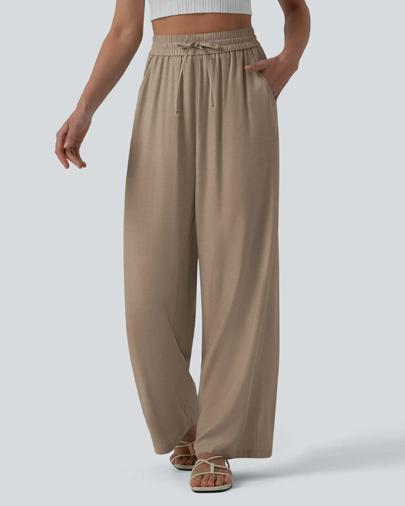 Elastic Waist Wide-Leg Tie Casual Pants