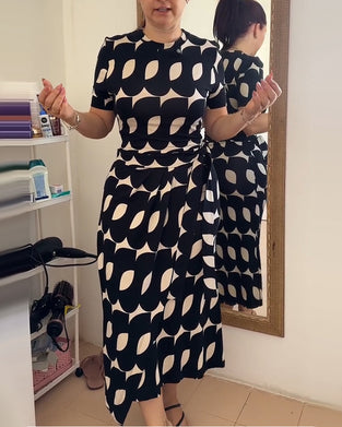 Geometric Print Short-Sleeved Bodycon Dress