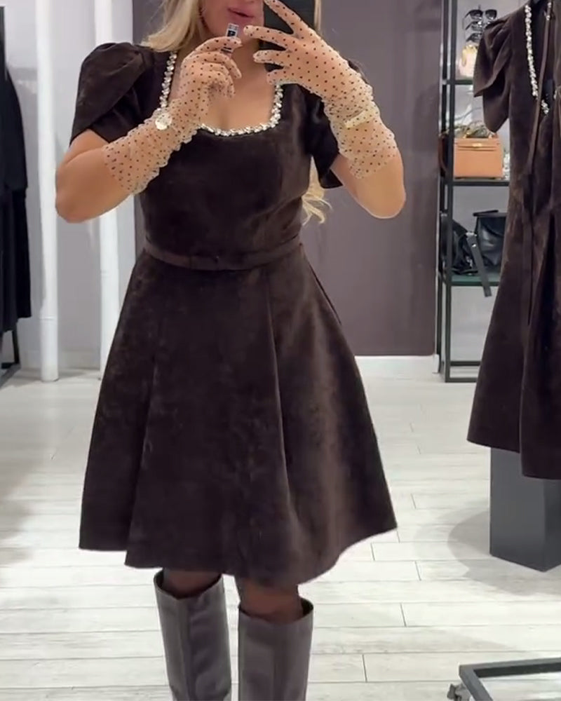 Puff Sleeve Wide Neck Dress