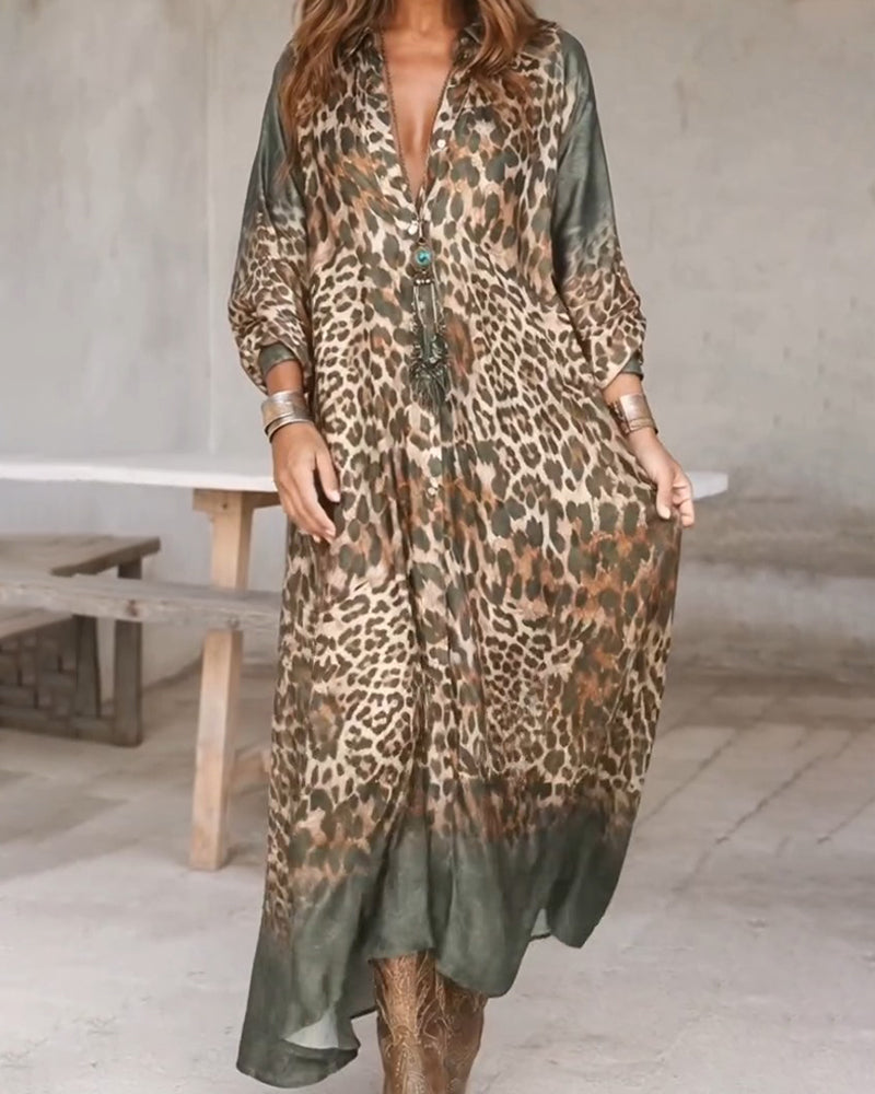 Stylish Leopard Full Skirt Dress