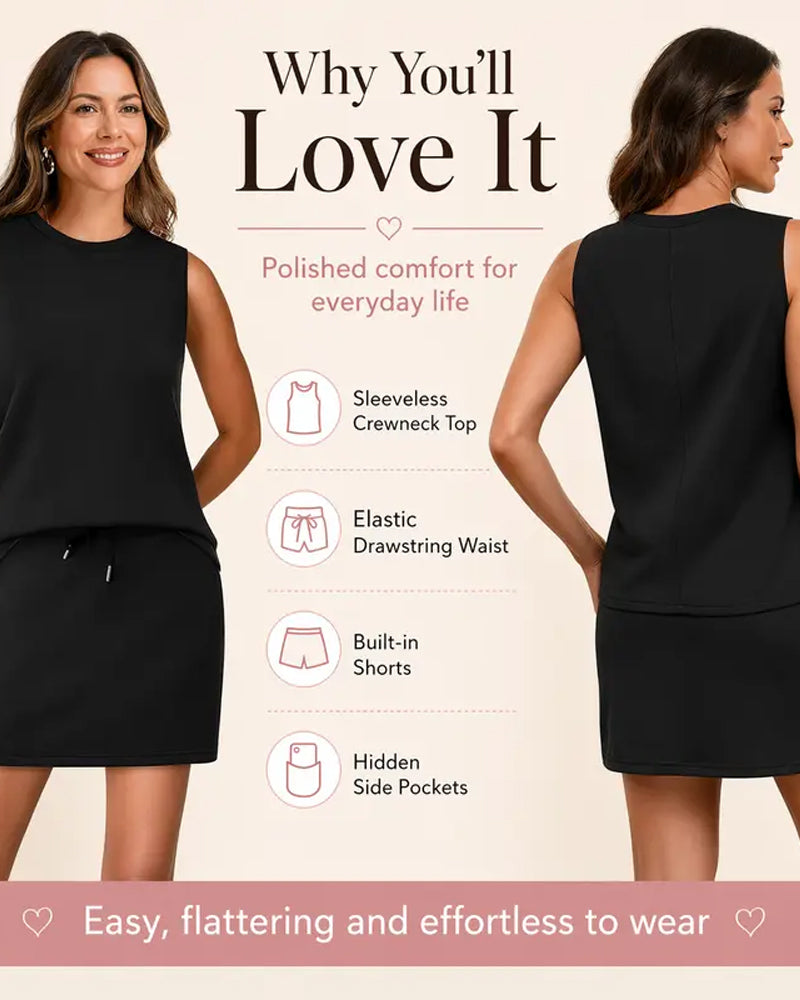 Sleeveless Round Neck Drawstring Casual Set