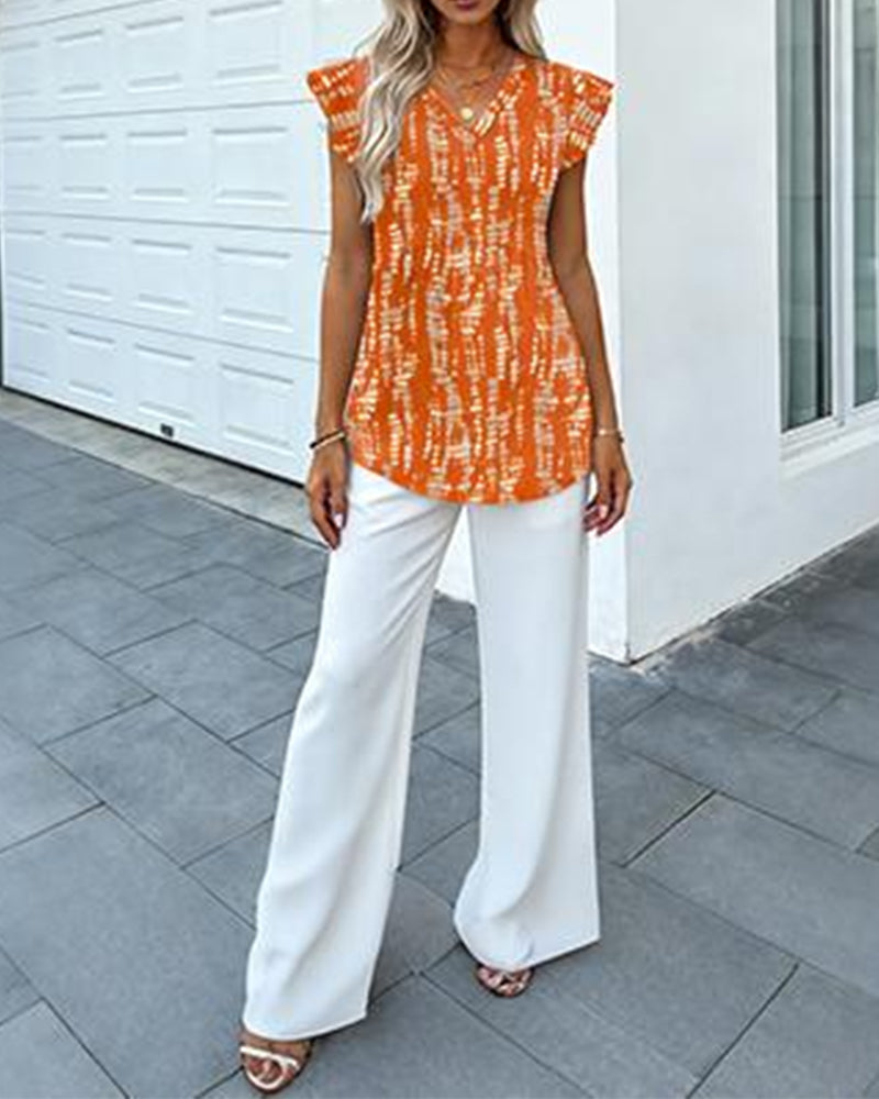 Watercolor Floral V-Neck Babydoll Blouse
