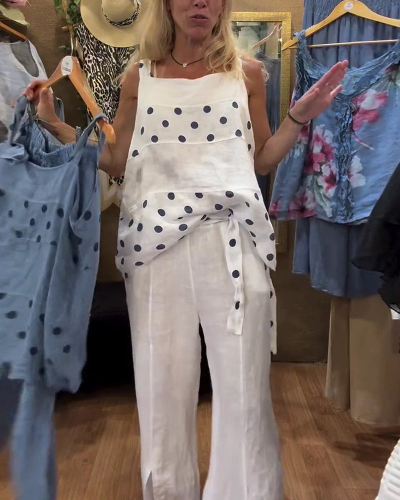 Casual Polka Dot Print Two-Piece Set