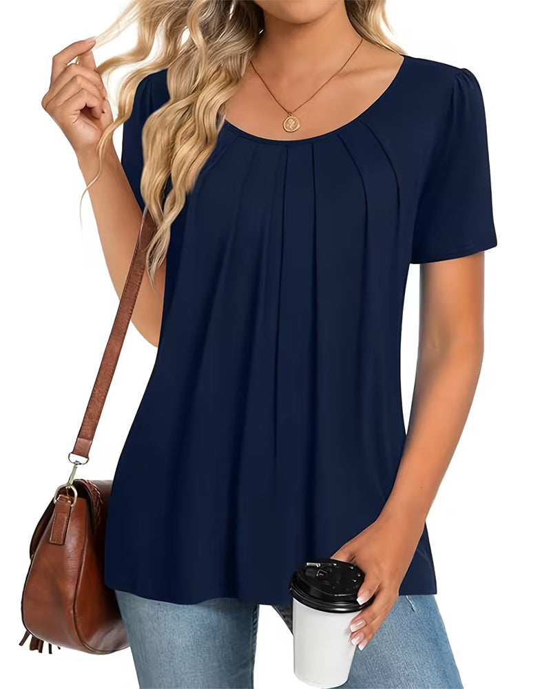 Pleated Casual Short Sleeve T-Shirt
