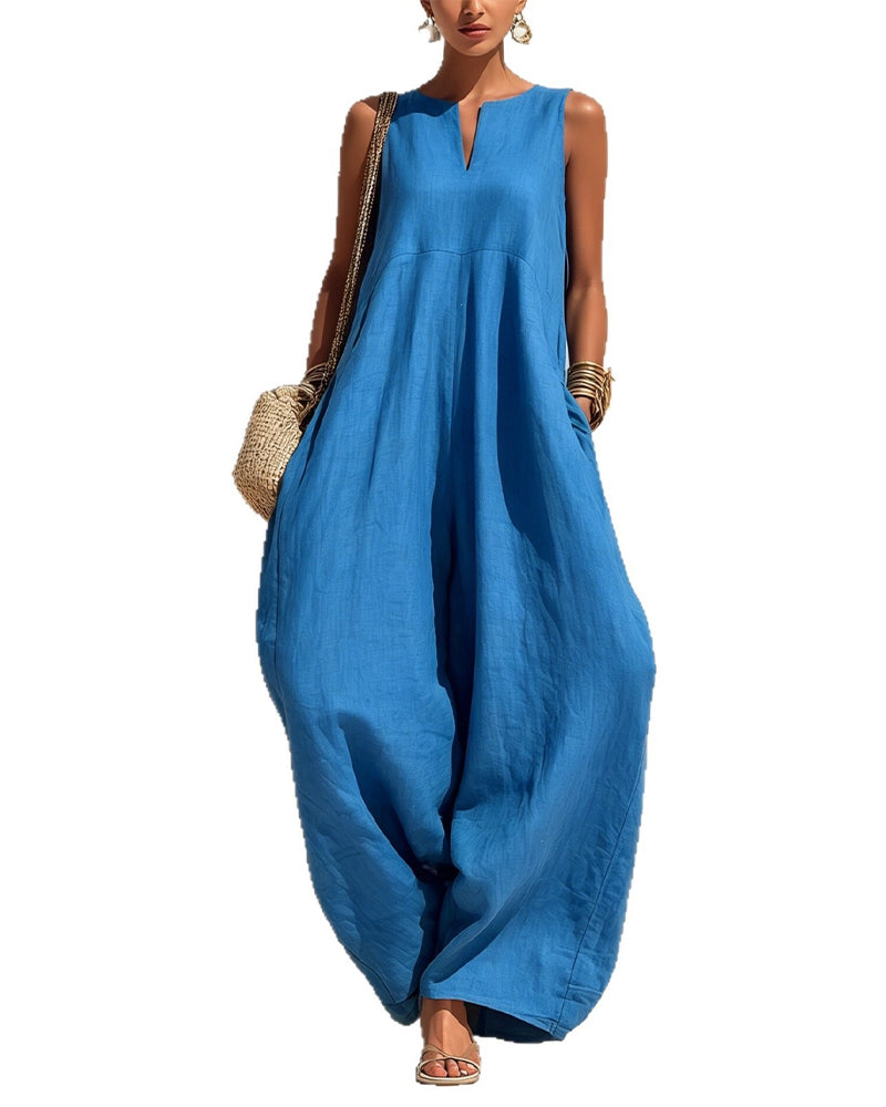 Small V-Neck Wide-Leg Jumpsuit