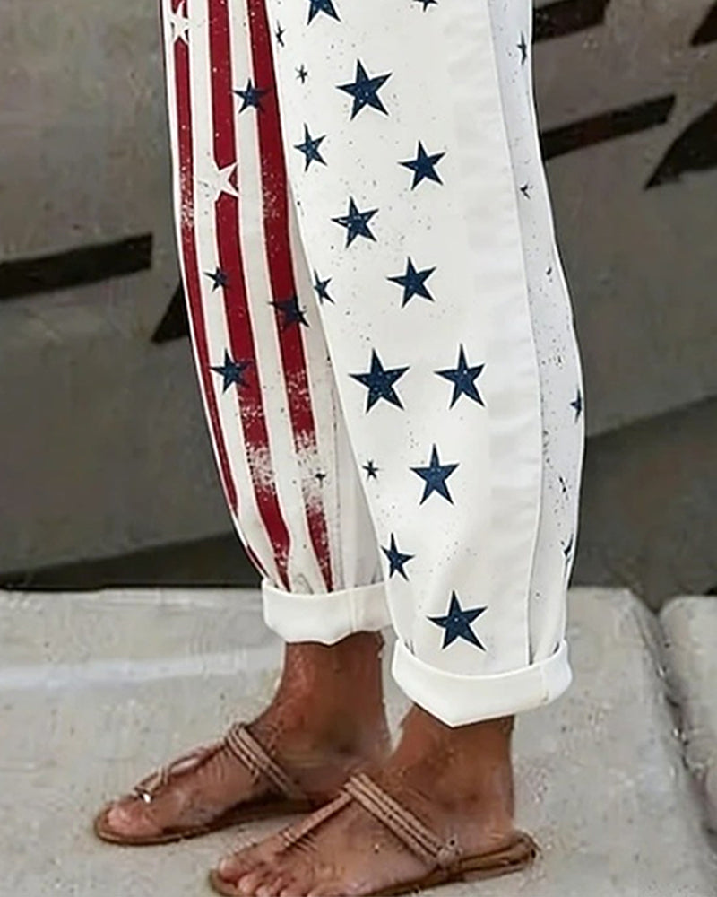 Stars And Stripes Print Casual Pants