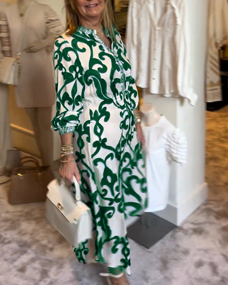 V-Neck Printed Loose Dress