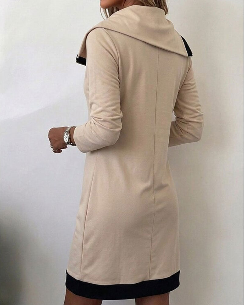 Slanted Zipper Lapel Straight Dress