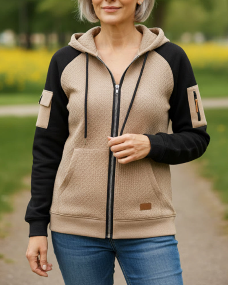 Zipper Cardigan Color-Blocked Fashion Coat