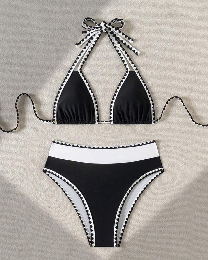 Sexy Contrast Color Split Triangle Bikini