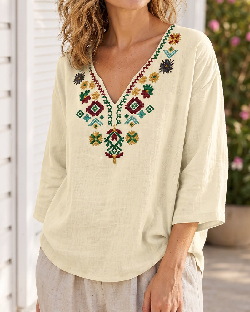 V-Neck Bohemian Printed Blouse