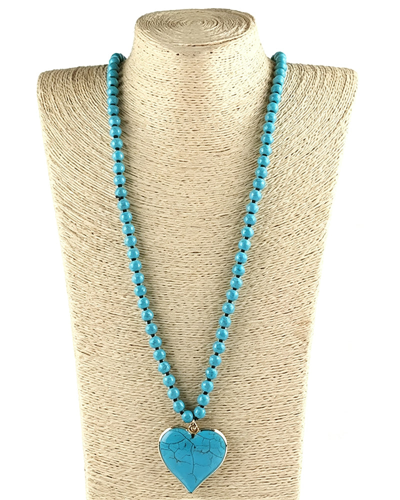 Women's Boho Vintage Turquoise Heart Beaded Pendant Necklace