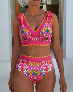 Ethnic Floral V-Neck Bikini