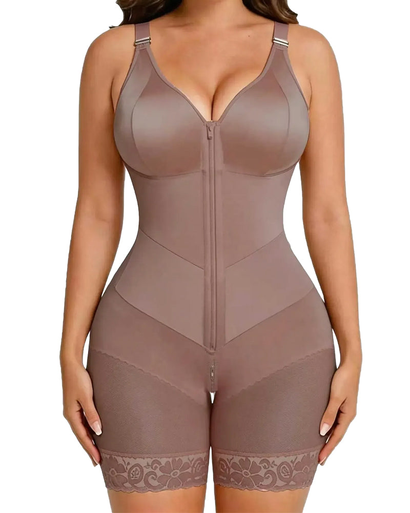 Women's Zip-Up Lace Tummy Control Shapewear Bodysuit