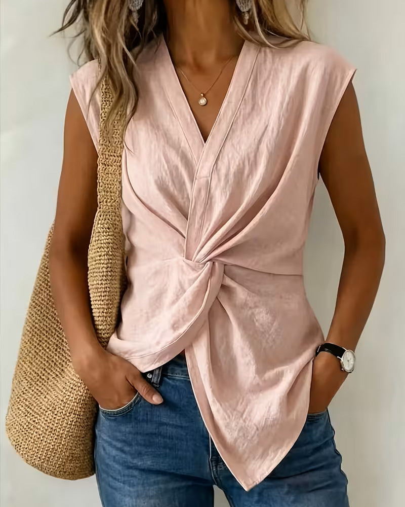 V-Neck Crossover Irregular Sleeveless Tank Top