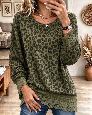 Lace Panel Leopard Print Blouse