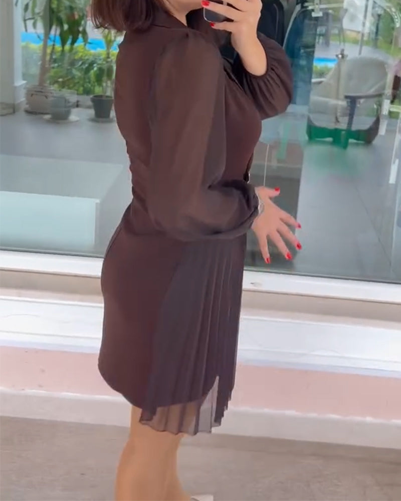 Lantern Sleeve Chiffon Patchwork Suit Dress