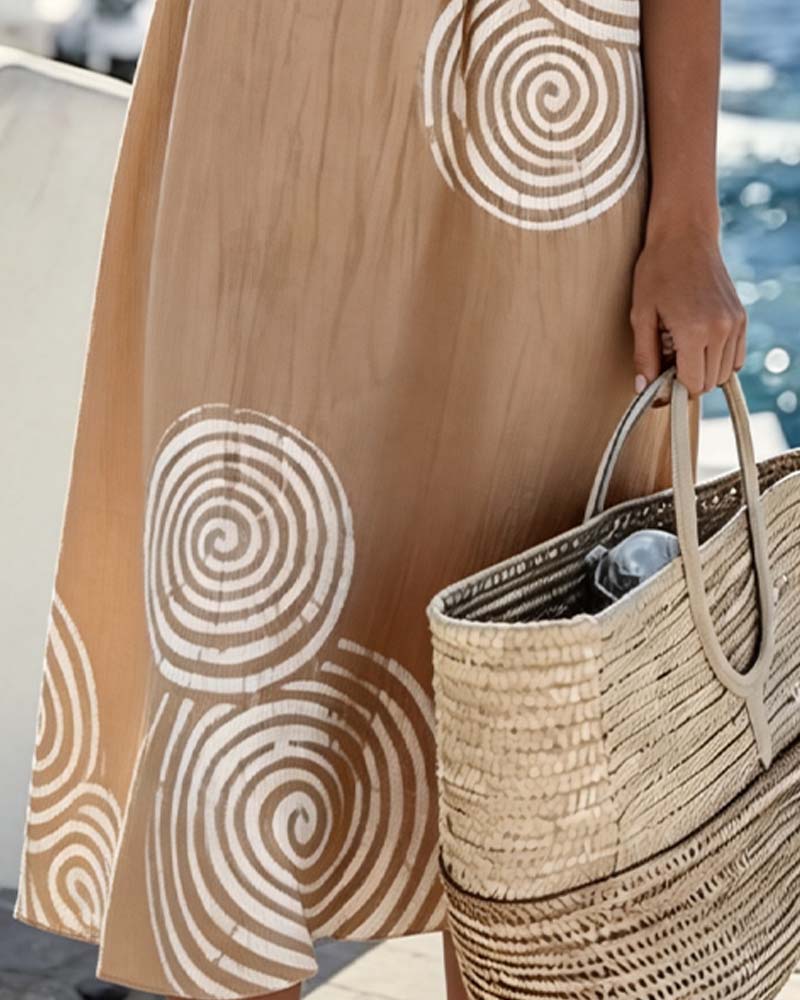 V-Neck Patchwater Ripple Loose Dresses