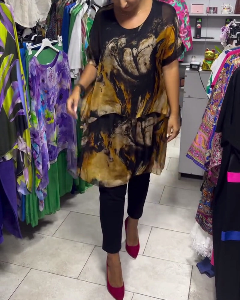 Round Neck Loose Casual Printed Top