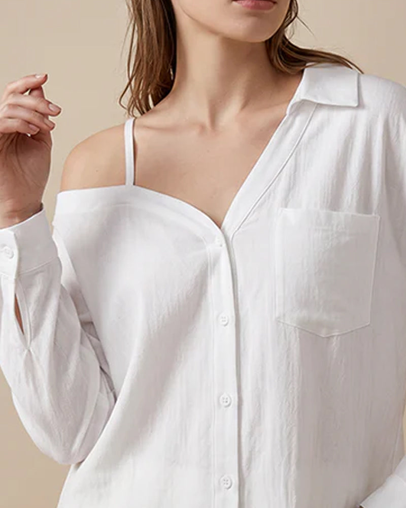 Casual Solid Color One Shoulder Shirt