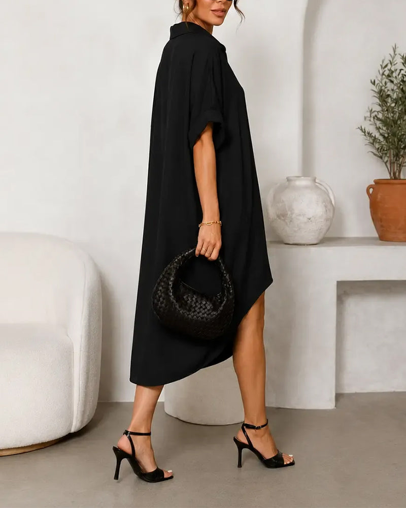Lapel Collar Button Irregular Dress