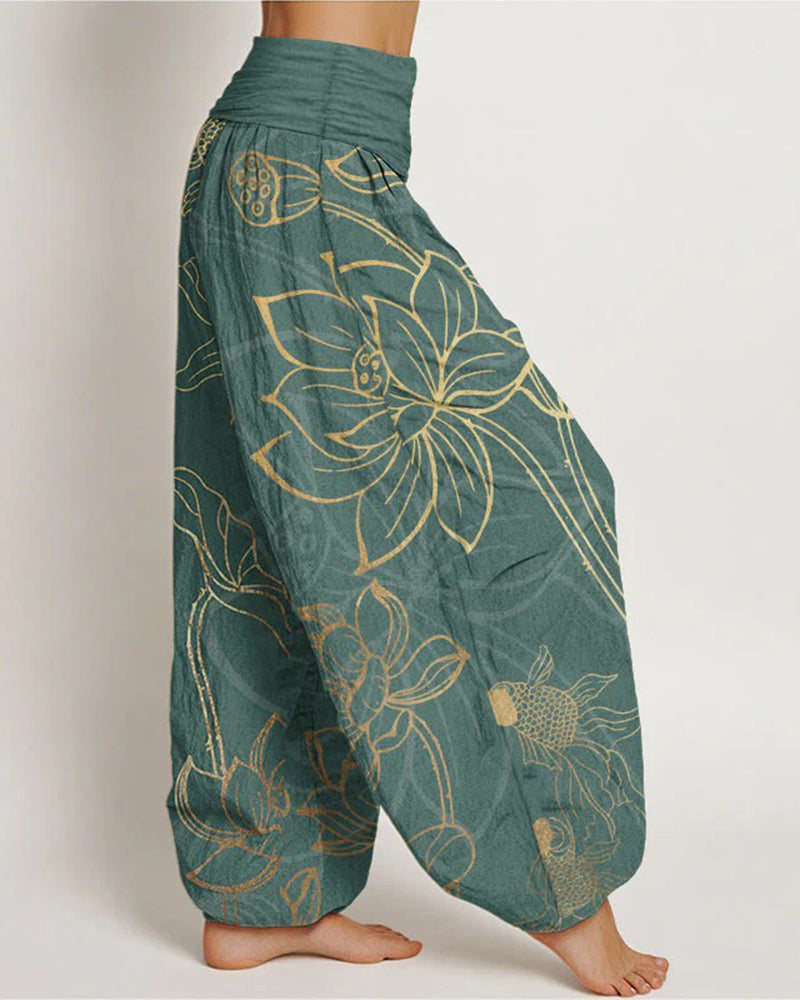 High Rise Pleated Waist Harem Pants