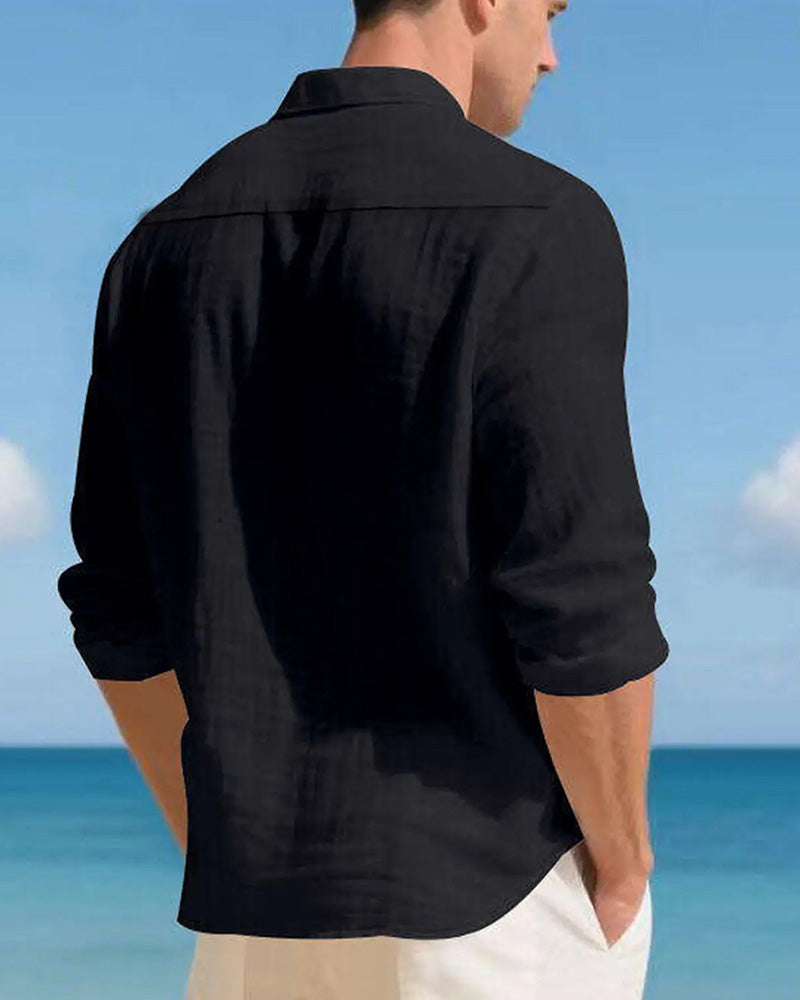Solid Lapel Pocket Shirts