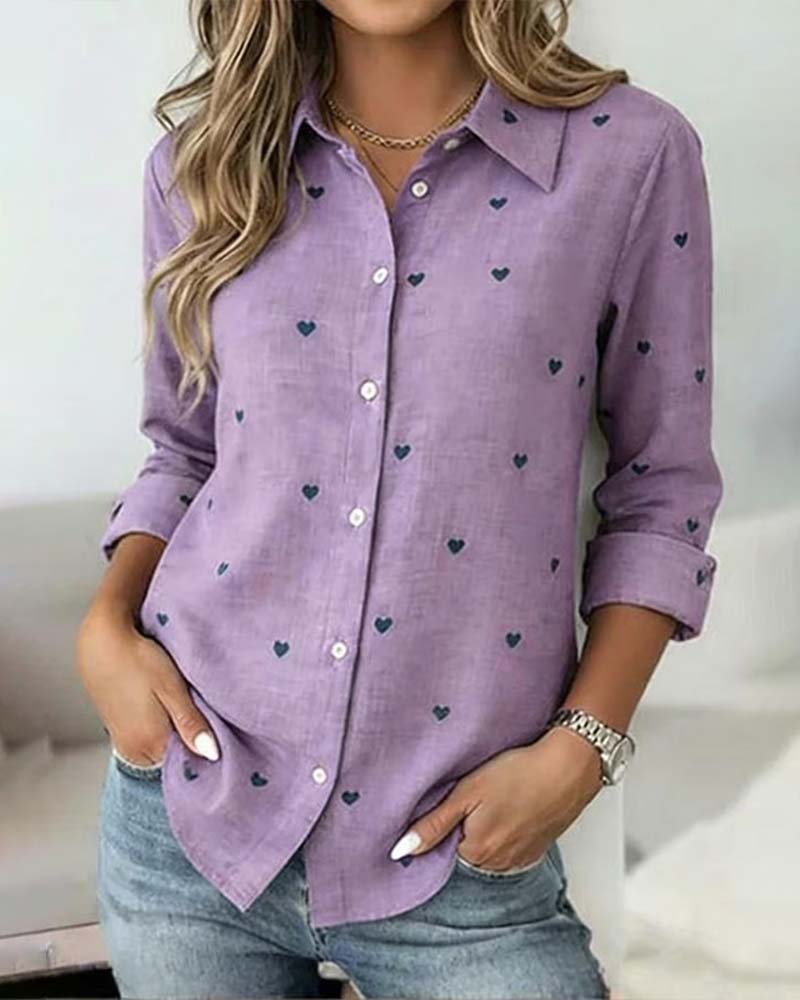 Lapel Heart Print Shirt