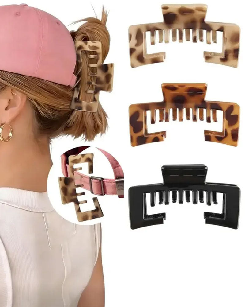 Women's Hat-Friendly Flat Leopard Print Claw Clips
