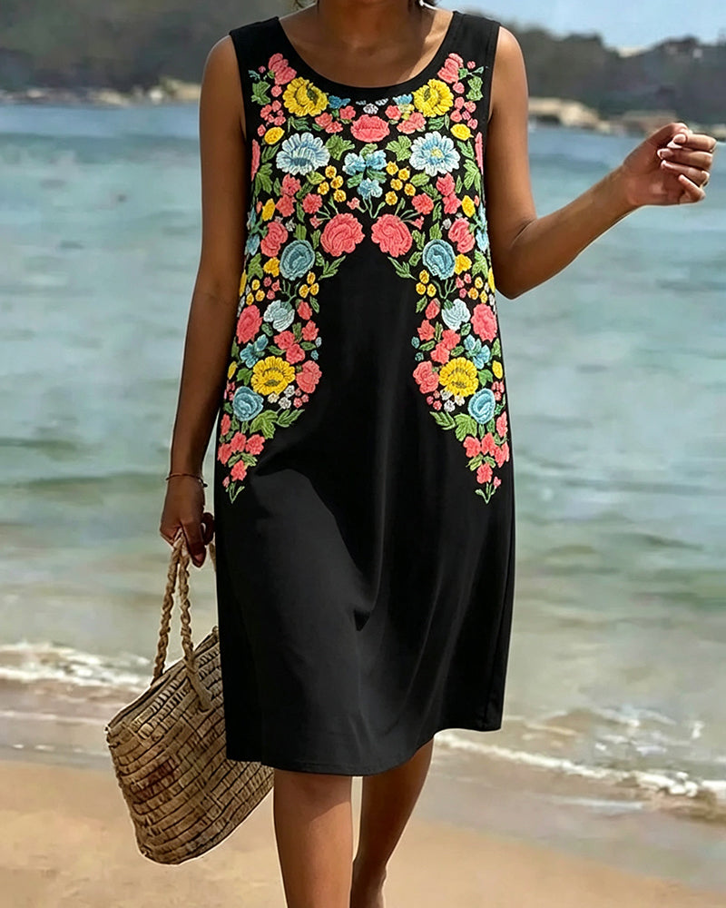 Colorful Floral Sleeveless Dress