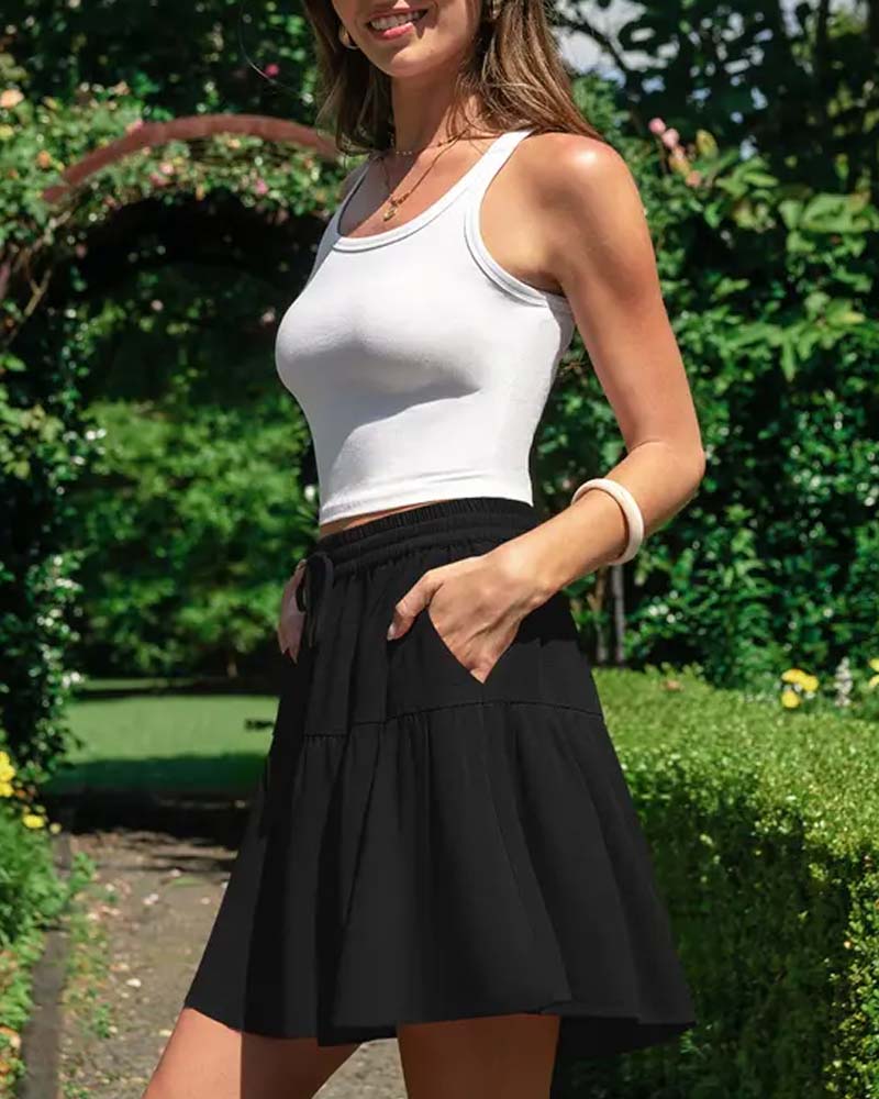 Ruffle Patchwork Tie Shorts