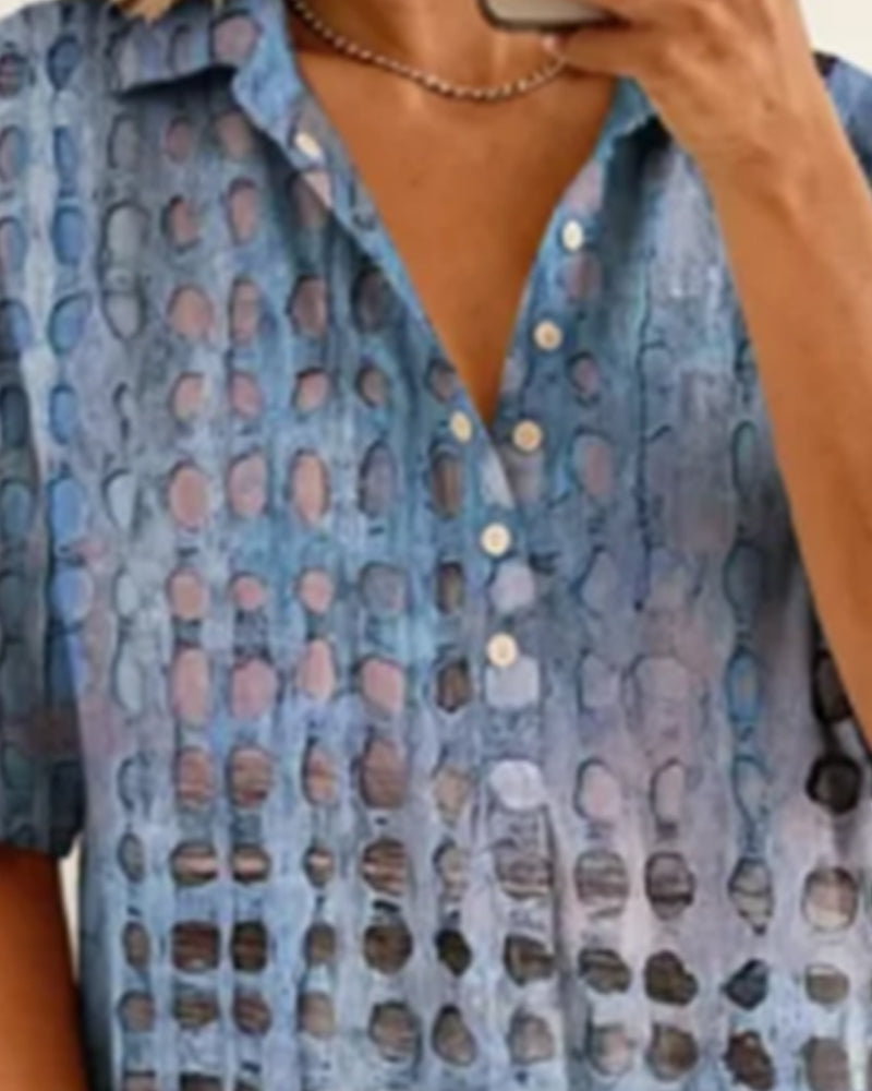 Polka Dot Print Button Half-Placket Blouse